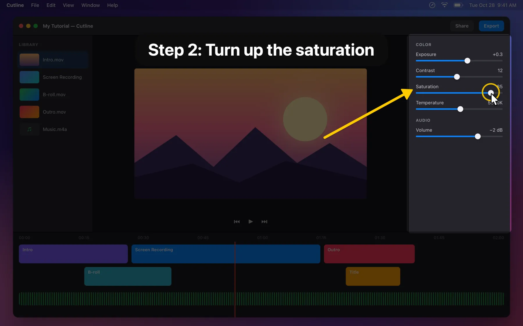 Everything dimmed except the color panel, with a caption at the top